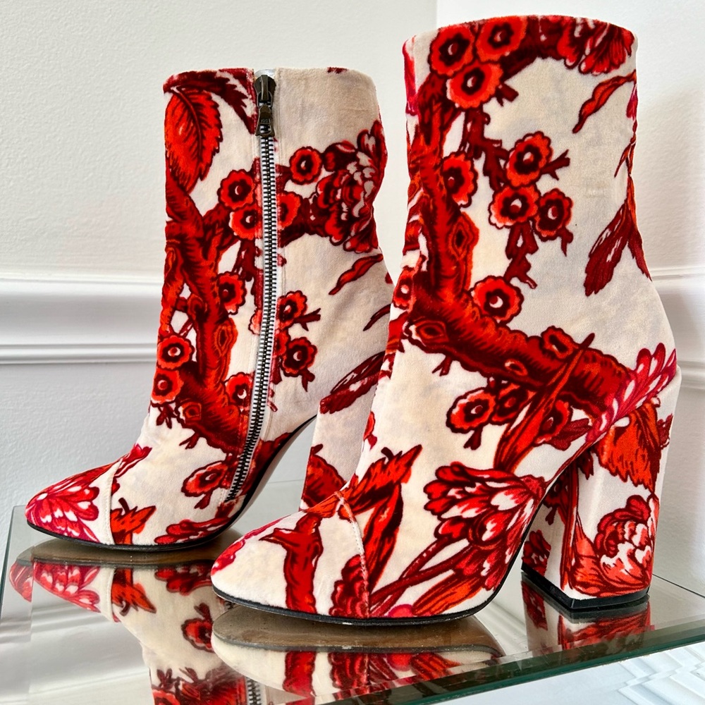 Dries Van Noten Velvet Floral Ankle Boots